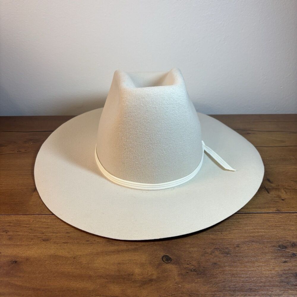 VTG Lanning Belleville Canada Wool Felt Western Cowboy Hat Cream Off-White 7 1/8 - Picture 2 of 11